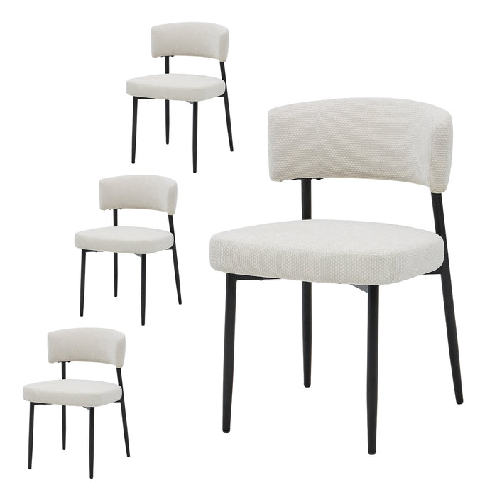Upholstered Dining Chairs Set of 4, Modern Chenille Dining Room Chairs with Curved Backrest and Sturdy Metal Frame, Beige