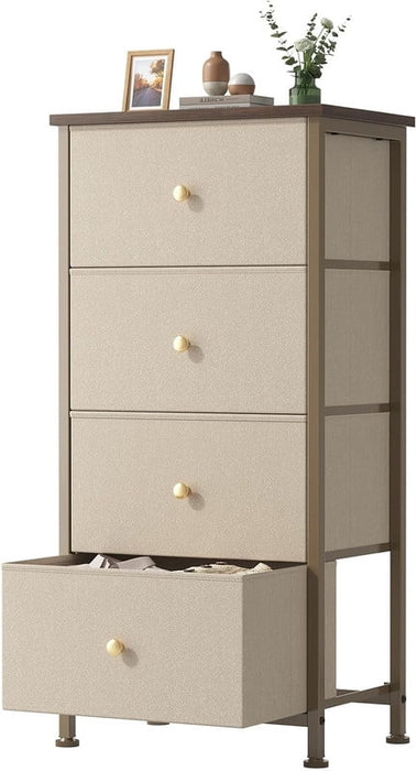 Simenmax 4-Drawer Fabric Dresser, Narrow Nightstand with Steel Frame for Bedroom, Dorm, Entryway, Khaki
