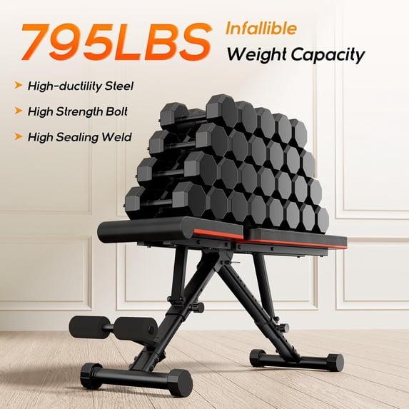 Parcus Adjustable Weight Bench, 795LBS Capacity Foldable Workout Bench for Home Gym, Incline Decline Bench Press for Full Body Strength Training