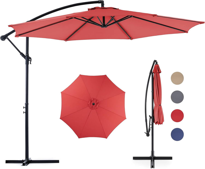 Betcozy Patio Umbrella, 9.8 FT Offset Cantilever Umbrella For Sun Shade, Tilt Adjustment, 8 Sturdy Ribs, Uv Protection 50+, Red