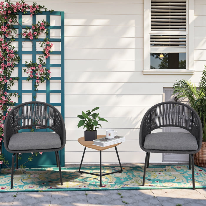 Blorly 3-Piece Outdoor PE Rattan Bistro Furniture Set Patio Rattan Conversation Set Patio Furniture Set Glass Coffee Table Top and 2 Chairsfor Yard Garden Porch Bistro, White