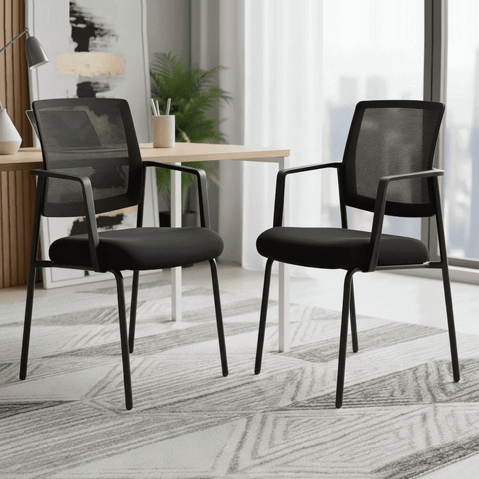 Taoset Stacking Waiting Room Guest Chair, Set of 2 Office Mesh Arm Chair with Comfy Padded Seating, Room Saving, Black