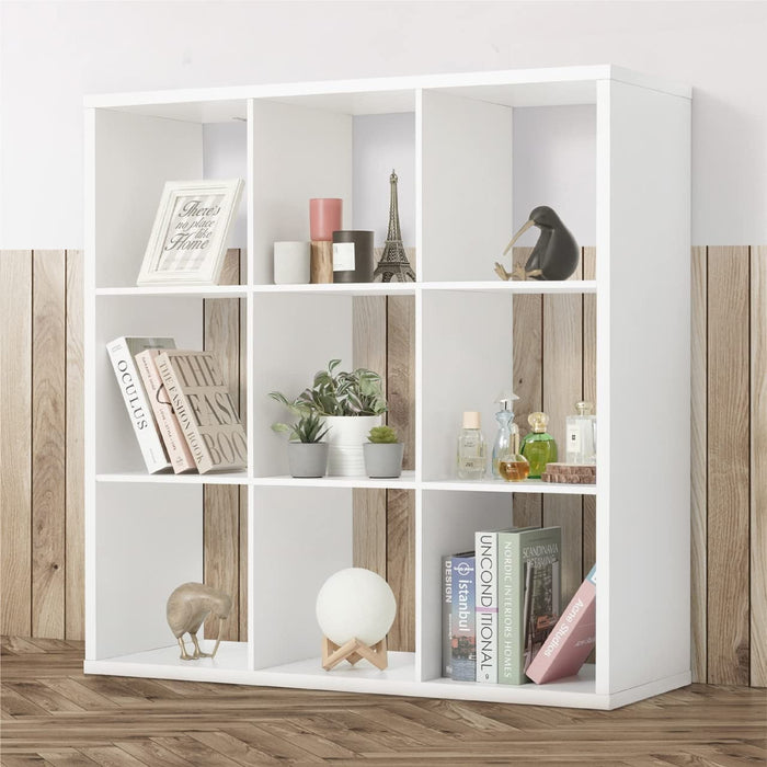 Blorly White Cube Storage Unit, 3-tier Bookcase with 9 Cube Storage Unit, Open Display Bookcase with Removable Back Panels for Living Room, Home Office, Bedroom