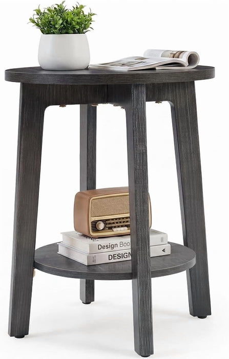 Simenmax Round Side Table, 2-Tier Wood End Table with Storage Shelf, Nightstand for Bedroom, Small Spaces, Gray