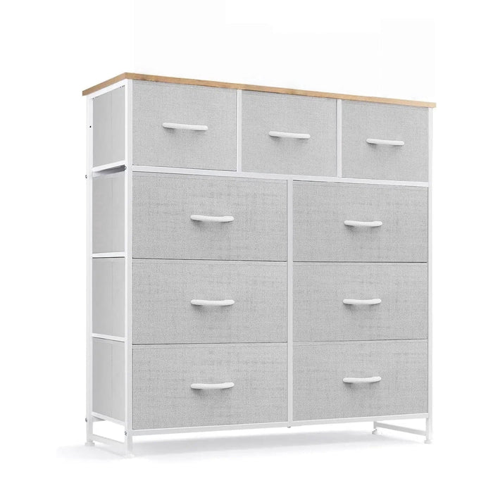 Nextay 9-Drawer Fabric Dresser for Bedroom, Storage Dresser Closet with Steel Frame & Wooden Top for Living Room, Dressing Room, Entryway, Light Gray