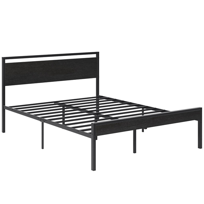 Taoset Queen Size Modern Metal Platform Bed Frame with Black Oak Wooden Headboard and Footboard, Heavy Duty Steel Slat Support, No Box Spring Needed, Noise-Free, Easy Assembly, Sleek Charcoal Black