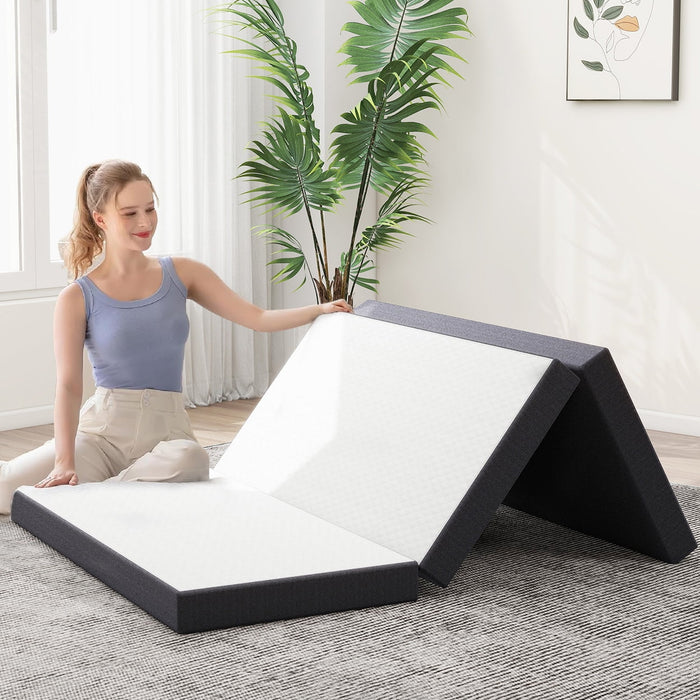 Folding Mattress, 4 inch Tri-fold Memory Foam Mattress Topper for Camping, Foldable Mattress Topper with Washable Cover, Queen Size