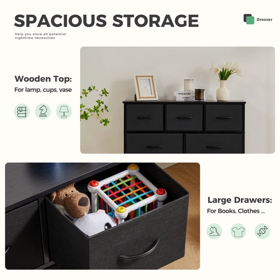 Aidoly 9-Drawer Dresser with Wooden Top, Adjustable Feet, Sturdy Metal Frame Dressers for Bedroom, Living Room