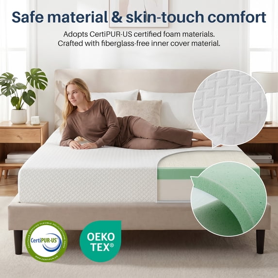 Queen Mattress, 6 inch Memory Foam Mattress Bed in a box, with Green Tea Cooling Gel, Medium