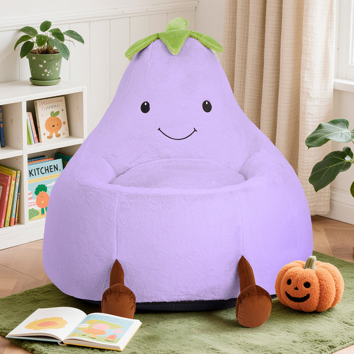 Simenmax 31'' Bean Bag Chair, Plush Rabbit Fur L-Shape Lounger, Washable Stuffed Sofa for Living Room, Bedroom & Reading Nook,Purple