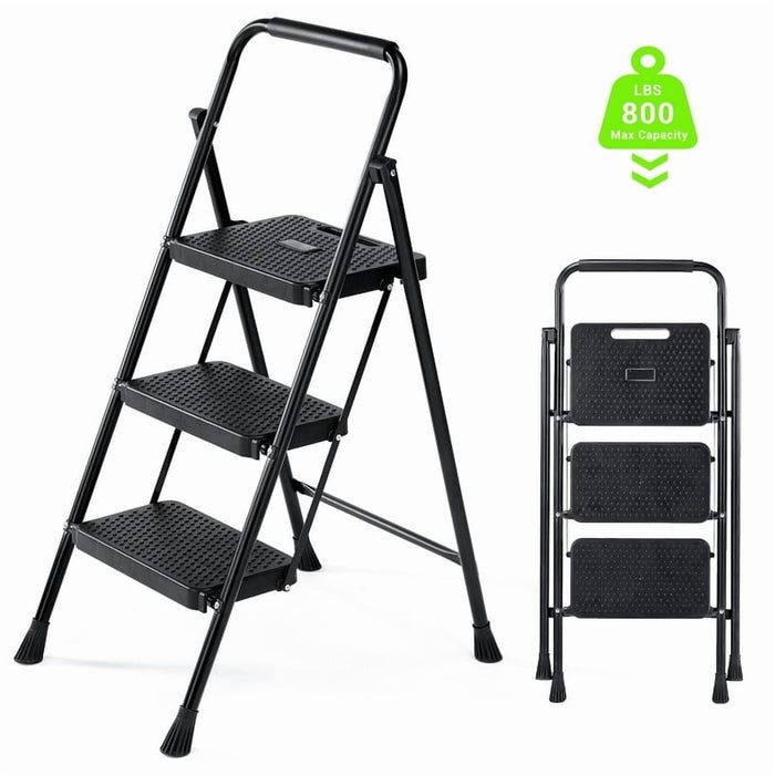 Blorly Portable Ladder, Foldable 3-Step Stool with 20" Wide Non-Slip Pedal, Lightweight and Heavy duty, Hold up to 800lbs