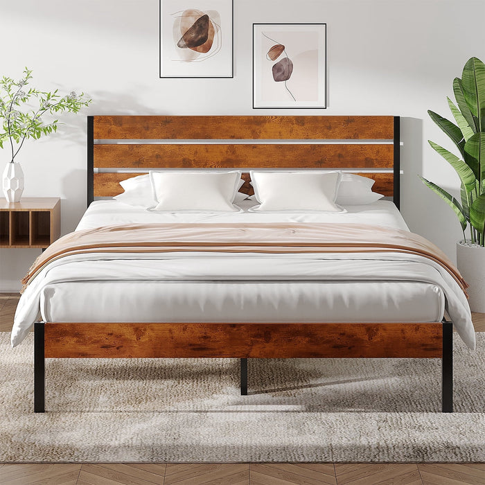 Taoset Queen Size Bed Frame Classic Metal High Platform Bedframes with Victorian Style Iron-Art Headboard/Footboard/Under Bed Storage, 11.2 Inch High,