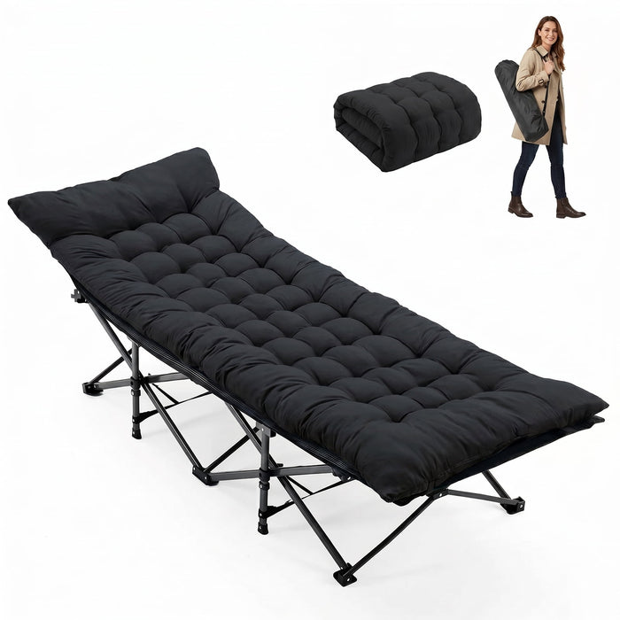 Simenmax Folding Camping Cot with Mattress, Heavy Duty Portable Bed for Adults, Quick Setup Travel Cot for Guest or Outdoor Use, Black