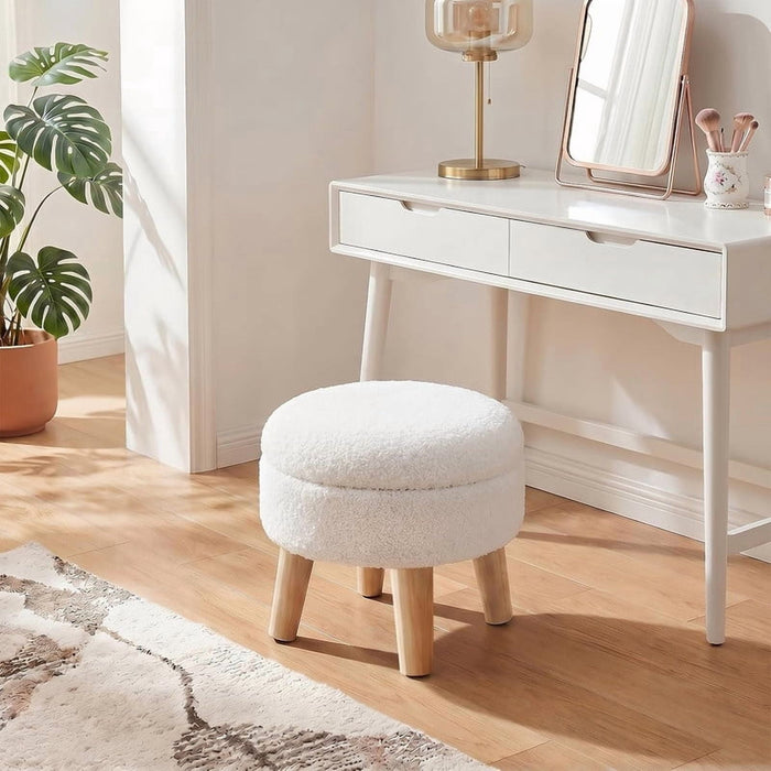 Bigleap Storage Ottoman, White Vanity Stool with Hidden Compartment for Living Room, Bedroom, Dorm