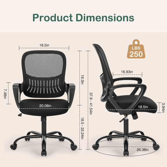 Aidoly Breathable Mesh Office Chair with Lumbar Support - Adjustable Swivel Desk Chair for Home & Professional Workspaces
