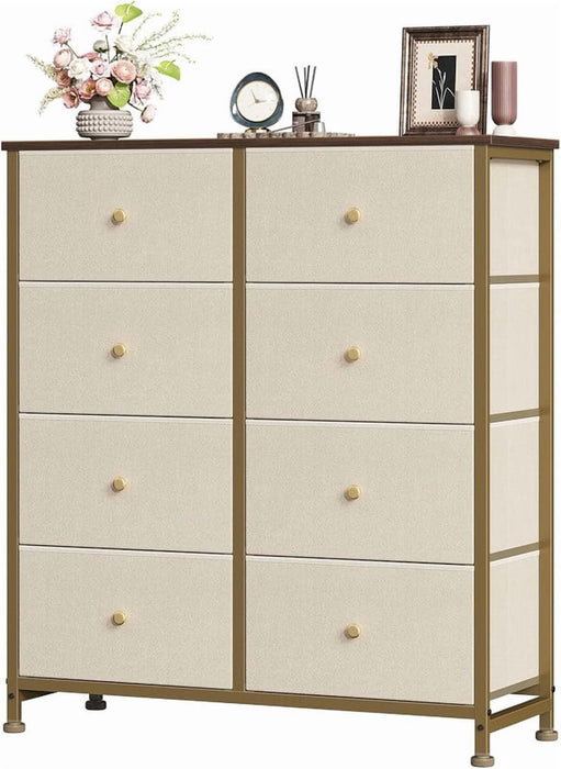 Simenmax 8 Drawer Dresser for Bedroom Fabric Dresser Chest of Closets Storage Units Organizer Tower Wooden Top Shelf for Bedroom, Hallway, Entryway, Closet,Khaki