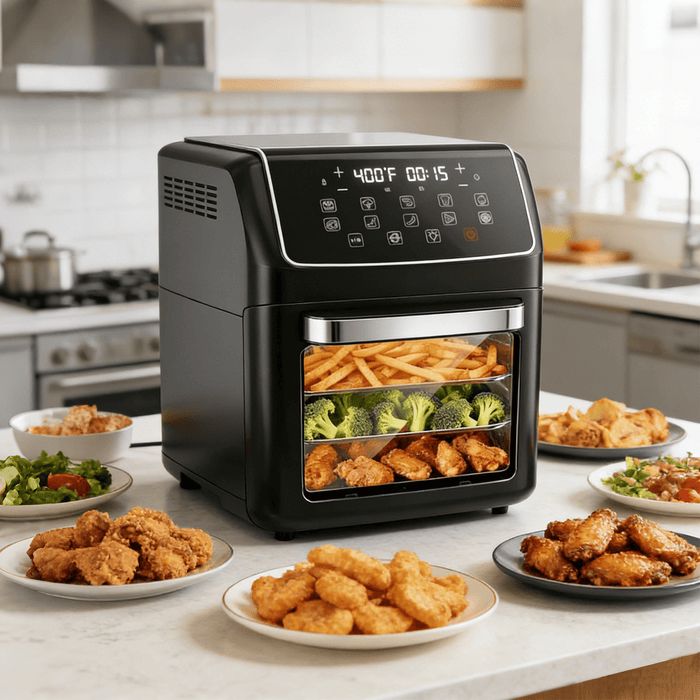 Blorly 12 QT Air Fryer Toaster Oven, View Windows and Timer with 10 Preset Cooking Modes, MAX 400鈩?for Crispy, 85% Less Oil, Fast Roast, Preheat, Shake, Bake
