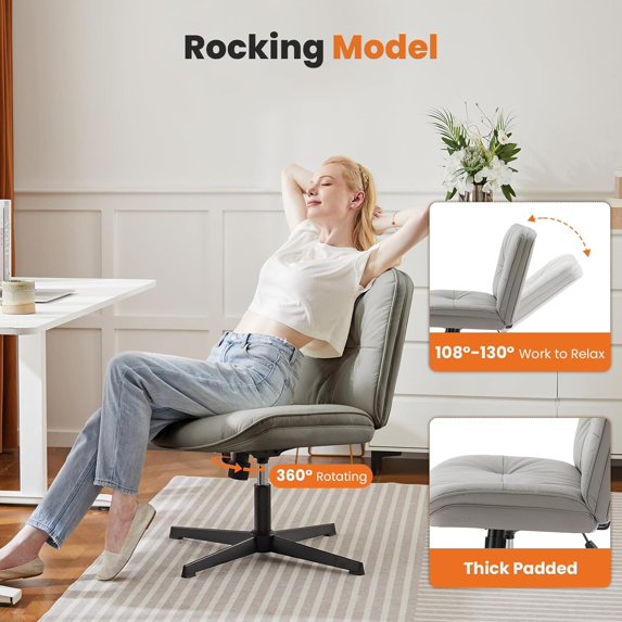Criss Cross Chair, Armless Office Desk Chair, Wide Seat No Wheels, Height Adjustable Comfy Computer Task Swivel Chair