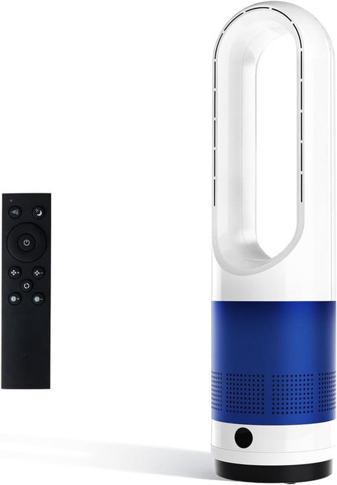 Simenmax 22'' Bladeless Tower Fan, 80° Oscillating Quiet Cooling Fan, 8 Speeds & 8H Timer, Remote Control with LED Display for Home Office Living Room,Blue