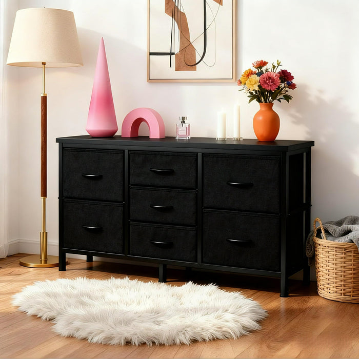 Betcozy 7-Drawer Storage Dresser, TV Stand with Storage, Organize Cabinet for Living room, Entry Way, Office, Black