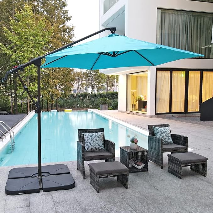 Blorly 10' Patio Umbrella, 360掳Rotated Offset Hanging Umbrella for Patio, Yard, Pool Side, 8 Sturdy Ribs, Tilt and Crank, Blue