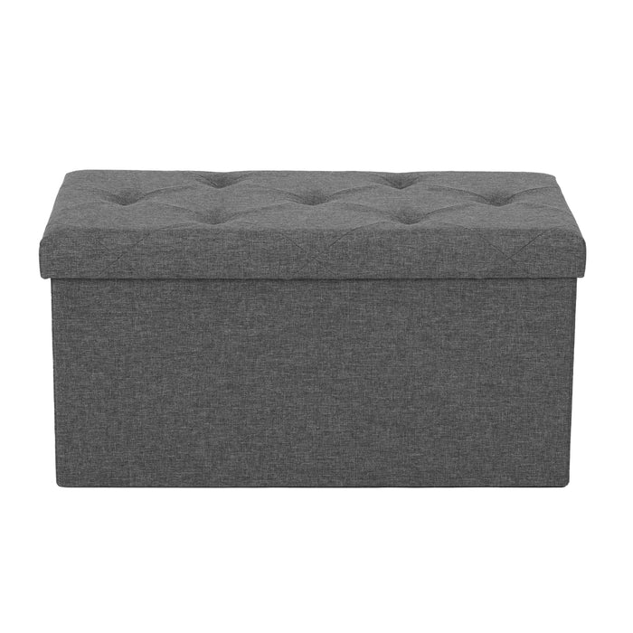 Taoset 30 Inch Foldable Linen Storage Ottoman Bench, 29 Gallon Tufted Upholstered Footstool,  Flip Top for Entryway Bedroom Small Room, Gray
