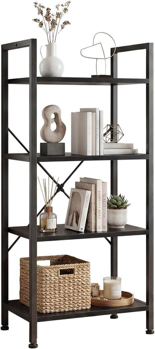 Bigleap 4-Tier Bookshelf, Industrial Tall Storage Shelf, Modern Bookcase for Living Room, Home Office, Bedroom, Black