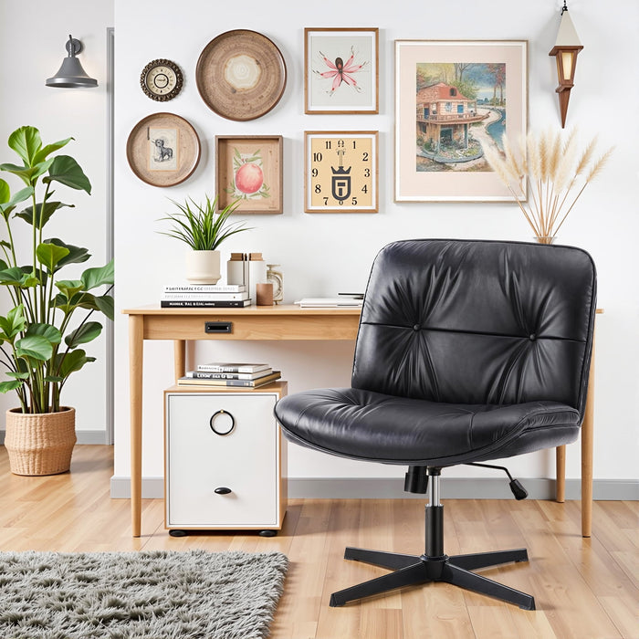 Blorly Armless Criss Cross Legged Chair, OverSized Desk Chairs, Adjustable Swivel Vanity / Rest Chair, Black