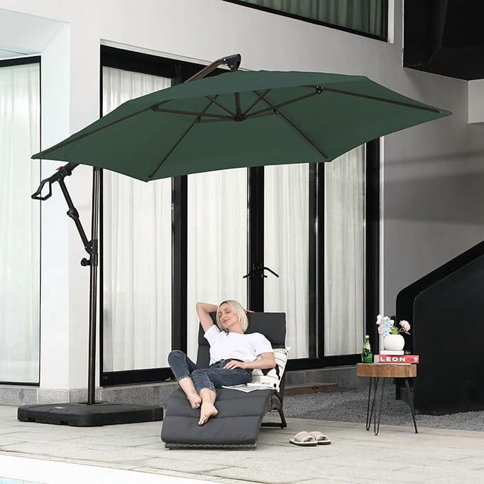 Blorly 10' Patio Umbrella, 360掳Rotated Offset Hanging Umbrella for Patio, Yard, Pool Side, 8 Sturdy Ribs, Tilt and Crank, Green
