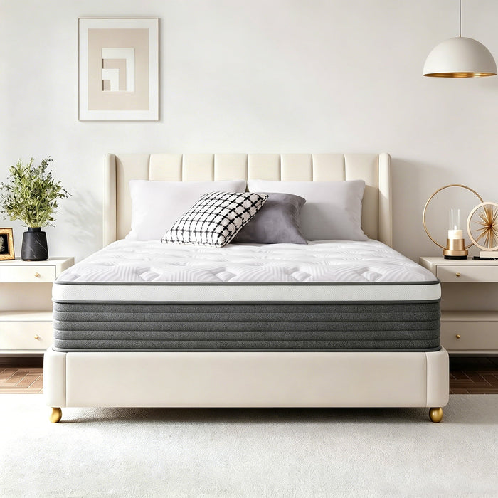 12 Inch Queen Hybrid Mattress in Box, Gel Memory Foam Pocket Spring Mattress, Medium Firm for Cooling Sleep & Motion Isolation