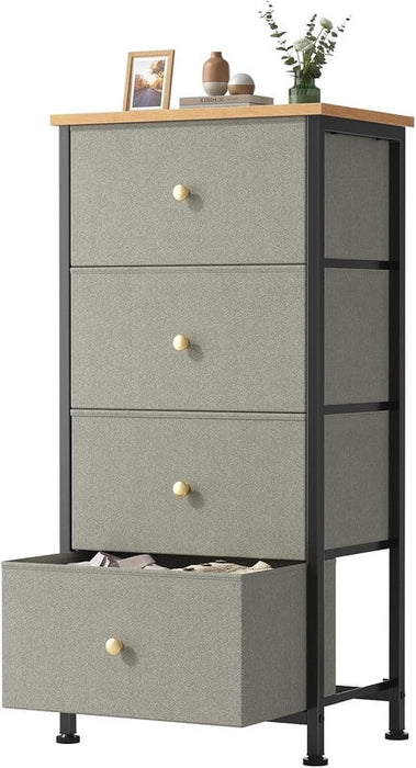 Simenmax 4-Drawer Fabric Dresser, Narrow Nightstand with Steel Frame for Bedroom, Dorm, Entryway, Dark Green