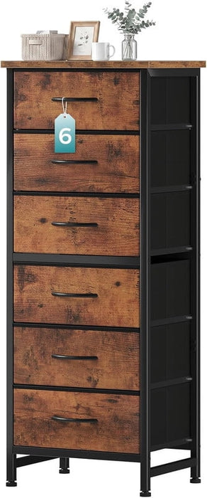 Simenmax 6-Drawer Dresser with Removable Bins, Slim Storage Tower with Sturdy Steel Frame, Fabric Chest of Drawers for Bedroom, Closet, Entryway, Brown