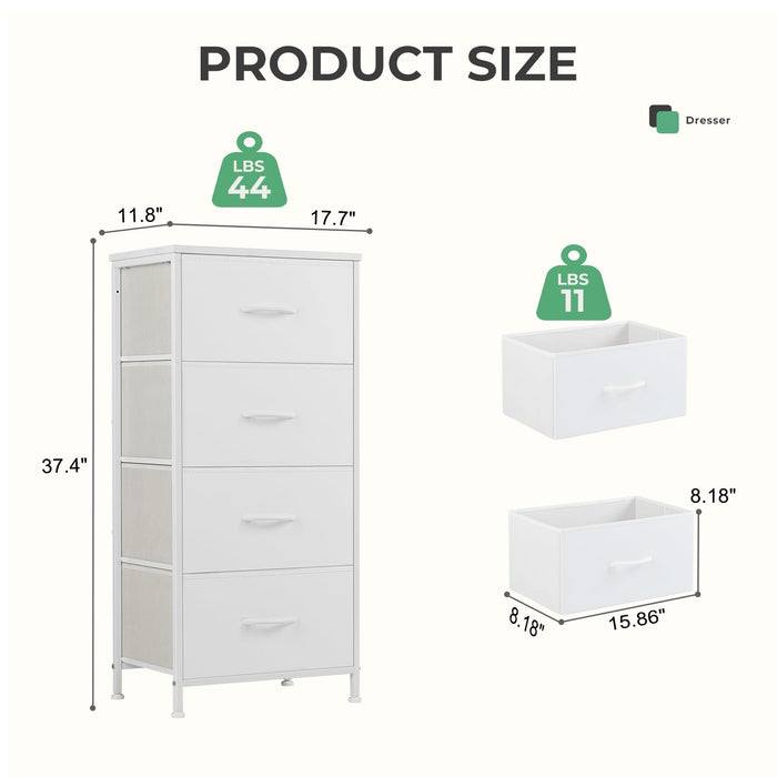 Aidoly Dresser, 4 Storage Drawers, Anti-Tip Fabric Closet Chests Organizer Tower Furniture with Wooden Top, Metal Frame