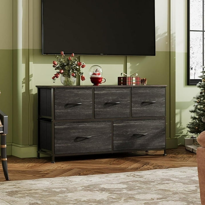 Betcozy 5-Drawer Storage Dresser, Classic Bedroom Dresser for Clothes & Nursery Organization, Stable Metal Frame, Wooden Top, Black