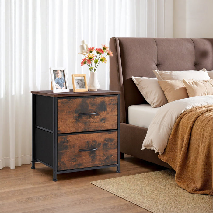 Betcozy 2-Drawer Fabric Nightstand Dresser, Modern Bedside End Table & Small Space Organizer, Wooden Top, Rust