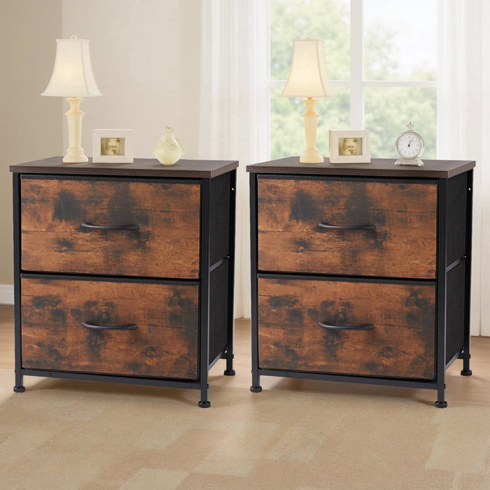 Nextay Nightstand Set 2, 2 Drawer Dresser for Bedroom, Bedside Furniture, End Table for Bedroom, Closet, Entryway, Brown