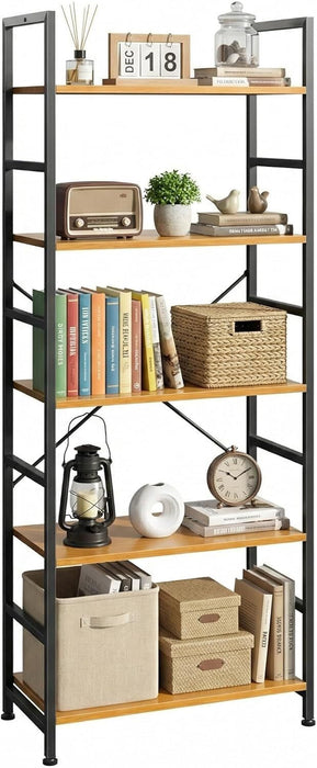 Bigleap 5-Tier Bookshelf, 62.2" Industrial Tall Storage Shelf, Modern Bookcase for Living Room, Home Office, Bedroom, Wood