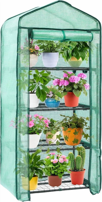 Simenmax 4-Tier Mini Greenhouse with PVC Cover, 27'' Portable Greenhouse for Seed Starting, Plants, Herbs,Green
