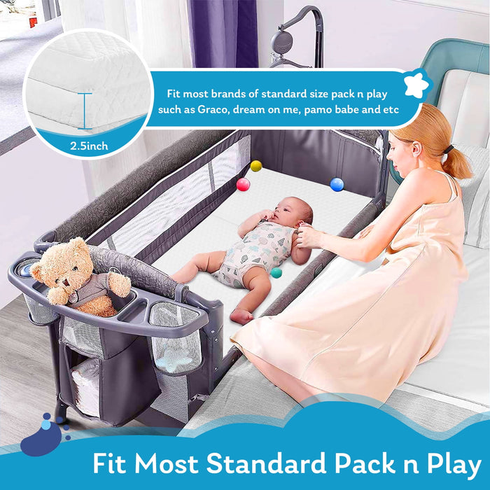 yangming Waterproof Dual-sided Pack n Play Mattress Pad, Portable Folding Mini Crib Mattress for Baby & Toddlers with Washable Cover,38"x26