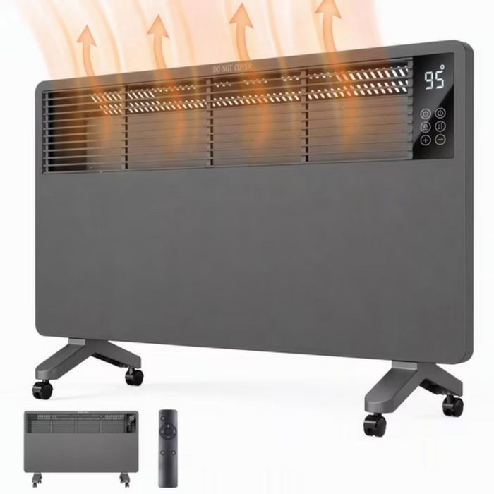 Taoset 1500W Electric Panel Space Heater, Wall Mounted or Freestanding with Wheels, Quiet Fanless Convection Heater for Bedroom Office, Gray