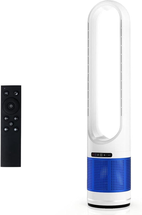 Simenmax 41'' Bladeless Tower Fan, 80° Oscillating Quiet Cooling Fan, 8 Speeds & 8H Timer, Remote Control with LED Display for Home Office Living Room,Blue