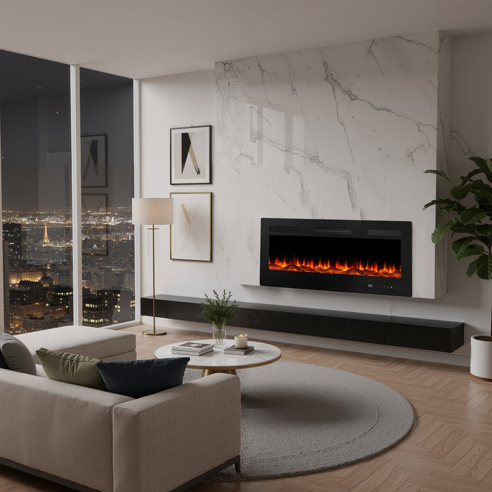 Blorly Electric Fireplace, 42" Fireplace Heater with Remote, Adjustable Flame Color with Timer, Touch Screen, 1500W/750W Wall Mounted, Recessed Insert, Freestanding