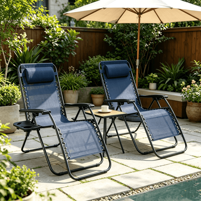 Betcozy Zero Gravity Chairs, 2 PCS Outdoor Patio Folding Lawn Chair, Reclining Lounger with Cup Holder Pillows for Camp, Poolside Backyard and Beach, Blue