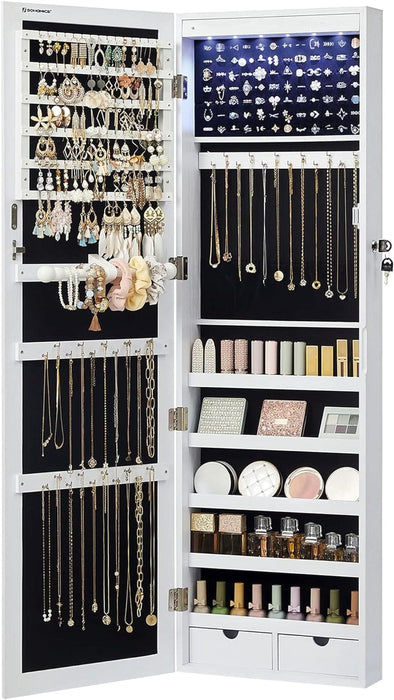 Taoset Jewelry Armoire, 47.2'' LED Mirror Jewelry Cabinet, Jewelry Storage with Body Mirror, Wall or Door Mounted