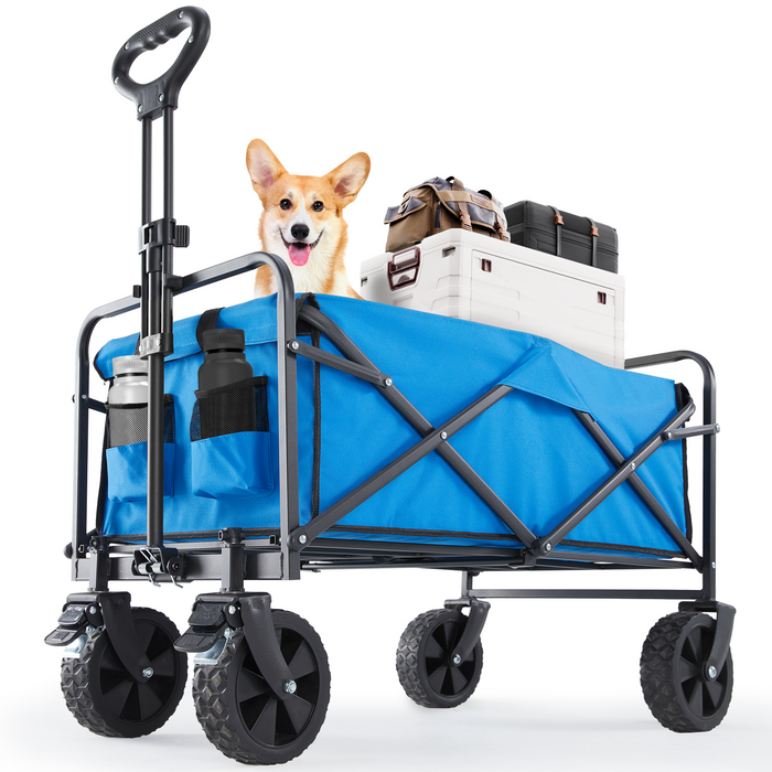 TINKLE WELL All-Terrain Foldable Wagon Cart with Heavy-Duty Wheels, Large Capacity Portable Utility Wagon for Beach, Sand, and Gardening, Featuring Drink Holders