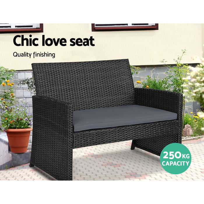 Patio Furniture Set 4 Pieces All-Weather Rattan Outdoor Furniture Patio Chairs with Tempered Glass Table for Porch Bistro Balcony,Black