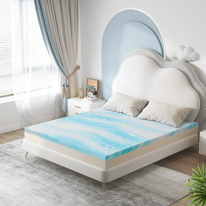 Mattress Topper, 2 inch TwinXL Gel Infused Shell Mattress Topper, Memory Foam Mattress Pad, Mattress in Box, Soft, Blue