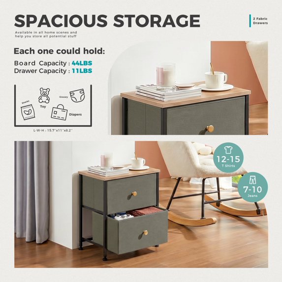 Aidoly Stylish 2-Drawer Nightstand( 2-Piece) – Practical Storage Table for Home, Office, Dorm & Entryway