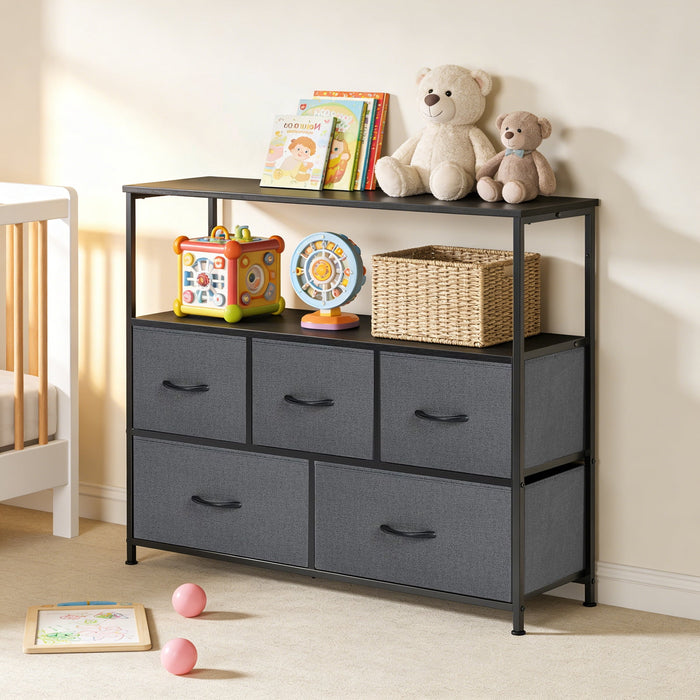 Betcozy 5-Drawer C Storage Dresser, Household Cabinet for Entry Way, Living room, Stable Metal Frame, Wooden Top, Gray