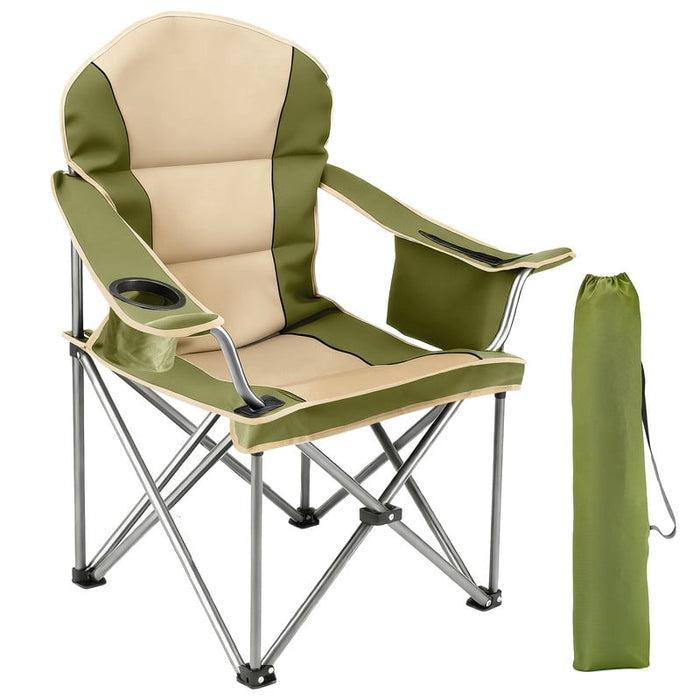 Bigleap Oversized Heavy Duty Camping Chair, Folding with Padded Seat, Cooler Bag & Cup Holder for Outdoor, Beach, Fishing, Concerts,Green